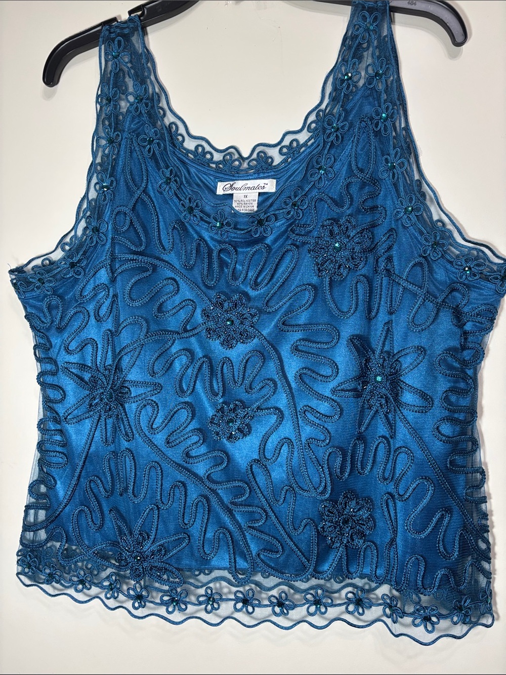 Soulmates Teal Blue Floral Beaded Lace 3-piece skirt suit - Picture 4 of 14